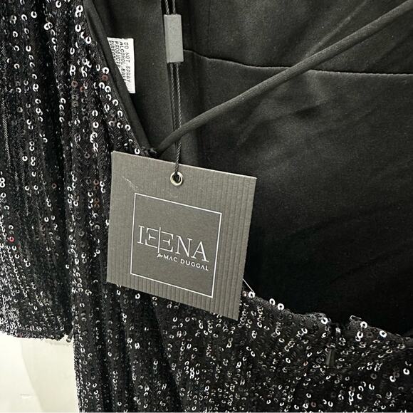 NWT Leena Mac Duggal Metallic Sequin High Neck Long Sleeve Gown. Graphite - Picture 10 of 11